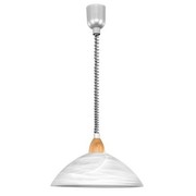 Classic pendant light "Lord 2" in stainless steel finish and beech with alabaster glass Classic pendant light "Lord 2" in stainless steel finish and beech with alabaster glass