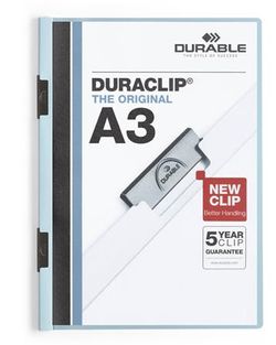 Durable 221806 Duraclip A3 Clip Folder, Rigid Film, up to 60 Sheets A3, Blue, Pack of 10 Durable 221806 Duraclip A3 Clip Folder, Rigid Film, up to 60 Sheets A3, Blue, Pack of 10