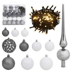 vidaXL Christmas Ornament Set with Top and 300 LEDs White and Gray 120 pcs vidaXL Christmas Ornament Set with Top and 300 LEDs White and Gray 120 pcs
