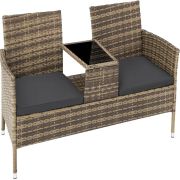 tectake Rattan garden bench with table tectake Rattan garden bench with table