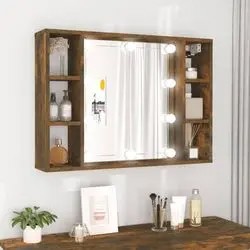 vidaXL Mirror cabinet with LED smoked oak 76x15x55 cm (820445) vidaXL Mirror cabinet with LED smoked oak 76x15x55 cm (820445)