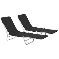 vidaXL Folding lounger steel and fabric black (44300) vidaXL Folding lounger steel and fabric black (44300)