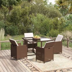 vidaXL Garden dining set with cushion rattan brown 5-piece (3095512) vidaXL Garden dining set with cushion rattan brown 5-piece (3095512)