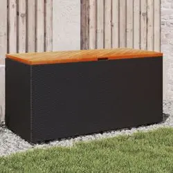 vidaXL Garden Chest Black 110 x 50 x 54 Rattan Acacia Wood (365955) vidaXL Garden Chest Black 110 x 50 x 54 Rattan Acacia Wood (365955)
