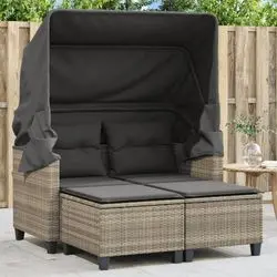 vidaXL Garden sofa 2-seater with roof and stools rattan (365786) vidaXL Garden sofa 2-seater with roof and stools rattan (365786)
