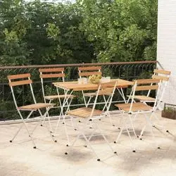 vidaXL Bistro Set Foldable 7-piece Solid Acacia Wood Steel 3152101 vidaXL Bistro Set Foldable 7-piece Solid Acacia Wood Steel 3152101