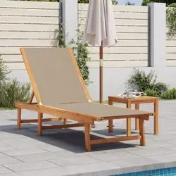 vidaXL Sun lounger with table solid acacia wood and textilene (4008419) vidaXL Sun lounger with table solid acacia wood and textilene (4008419)