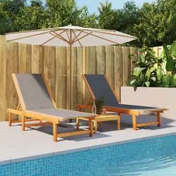 vidaXL Sun lounger solid acacia wood and textilene 2 pcs (3279247) vidaXL Sun lounger solid acacia wood and textilene 2 pcs (3279247)