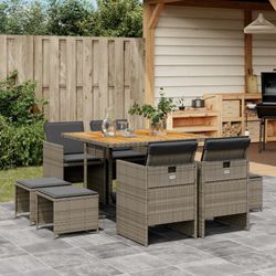 vidaXL Garden dining set with cushion poly rattan 9-piece (3210602) vidaXL Garden dining set with cushion poly rattan 9-piece (3210602)