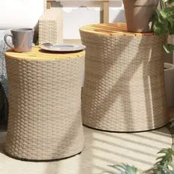 vidaXL Garden side table with wooden top poly rattan set of 2 (366290) vidaXL Garden side table with wooden top poly rattan set of 2 (366290)