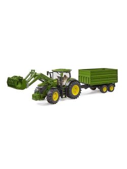 Bruder John Deere 7R 350 with front loader and tandem axle transport trailer Bruder John Deere 7R 350 with front loader and tandem axle transport trailer