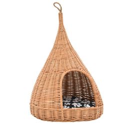 vidaXL Cat house with cushion natural wicker tipi 40 x 60 cm (170777) vidaXL Cat house with cushion natural wicker tipi 40 x 60 cm (170777)
