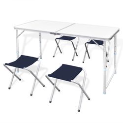 vidaXL Camping table with 4 stools foldable height adjustable 120 x 60 cm (41328) vidaXL Camping table with 4 stools foldable height adjustable 120 x 60 cm (41328)