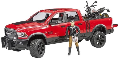Bruder RAM 2500 Power Wagon with Ducati Desert Sled and rider Bruder RAM 2500 Power Wagon with Ducati Desert Sled and rider
