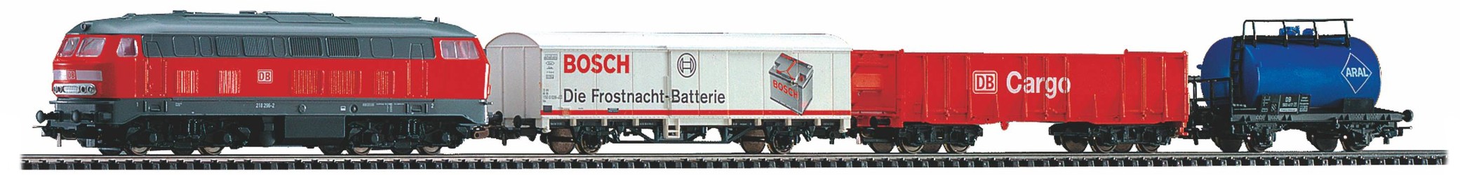 Piko Starter Set with Trackbed BR 218 DB Cargo with 3 Freight Cars (57154) Piko Starter Set with Trackbed BR 218 DB Cargo with 3 Freight Cars (57154)