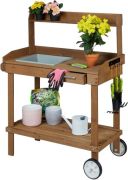 Relaxdays Brown potting table with casters (10038668) Relaxdays Brown potting table with casters (10038668)