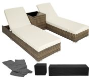 tectake 2 Rattan Sun Lounger with Aluminum Frame and Table including Protective Cover tectake 2 Rattan Sun Lounger with Aluminum Frame and Table including Protective Cover